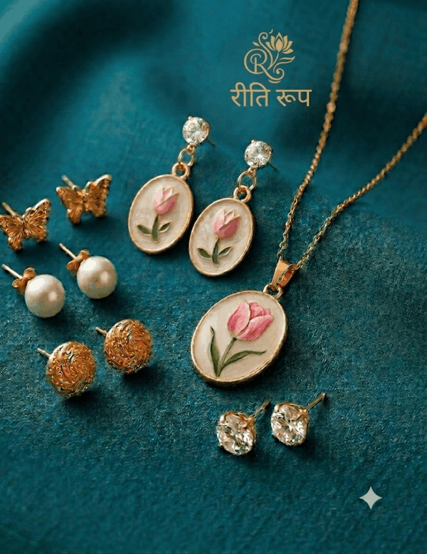 tulip pendant earings combo ritiroop jewels tulip pendant earrings combo